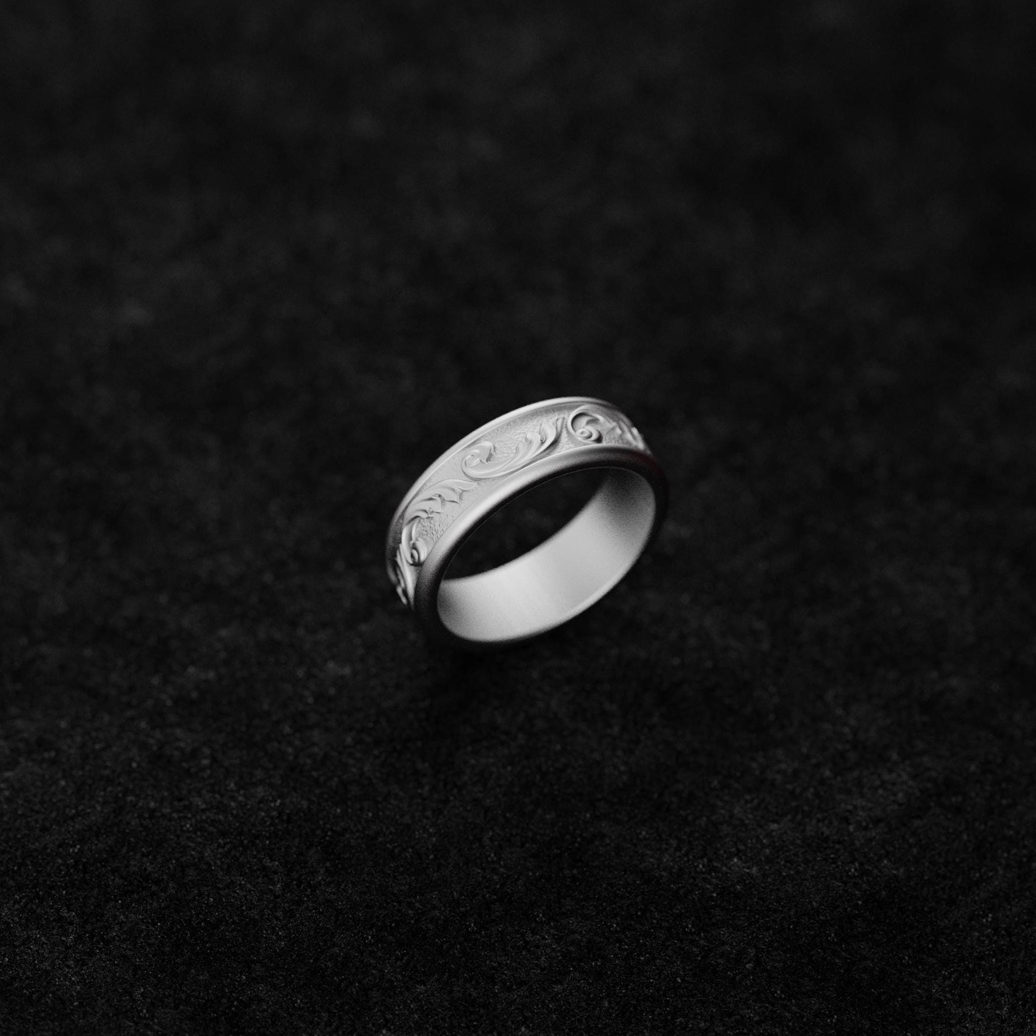 925 Silver Minimalist Floral Wedding Band - Engravable Ring, Elegant Nature-Inspired Design, Personalized Gift for Her or Him