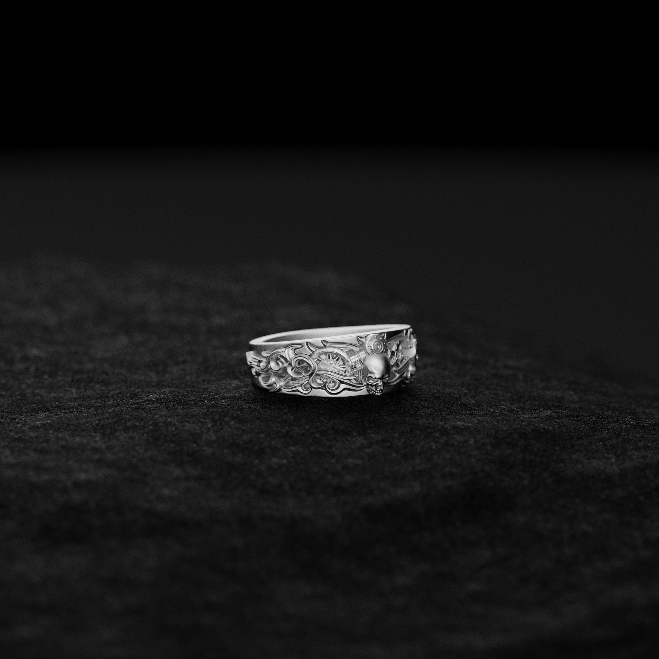 925 Silver Gothic Skull Wedding Band - Unique Skull Ring, Gothic Style Jewelry, Men's & Women's Alternative Wedding Band