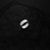 Silver Crystallized Pattern Wedding Band Ring - Unique Textured Design, Elegant Jewelry for Him & Her, Timeless Wedding Ring