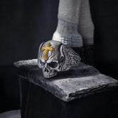 Silver Skull Ring with Cross - Gothic Jewelry, Memento Mori Ring, Unique Gift for Him or Her, Symbolic Gothic Accessory
