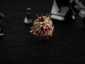 Rose gold-plated lion ring for a regal and stylish animal look.
