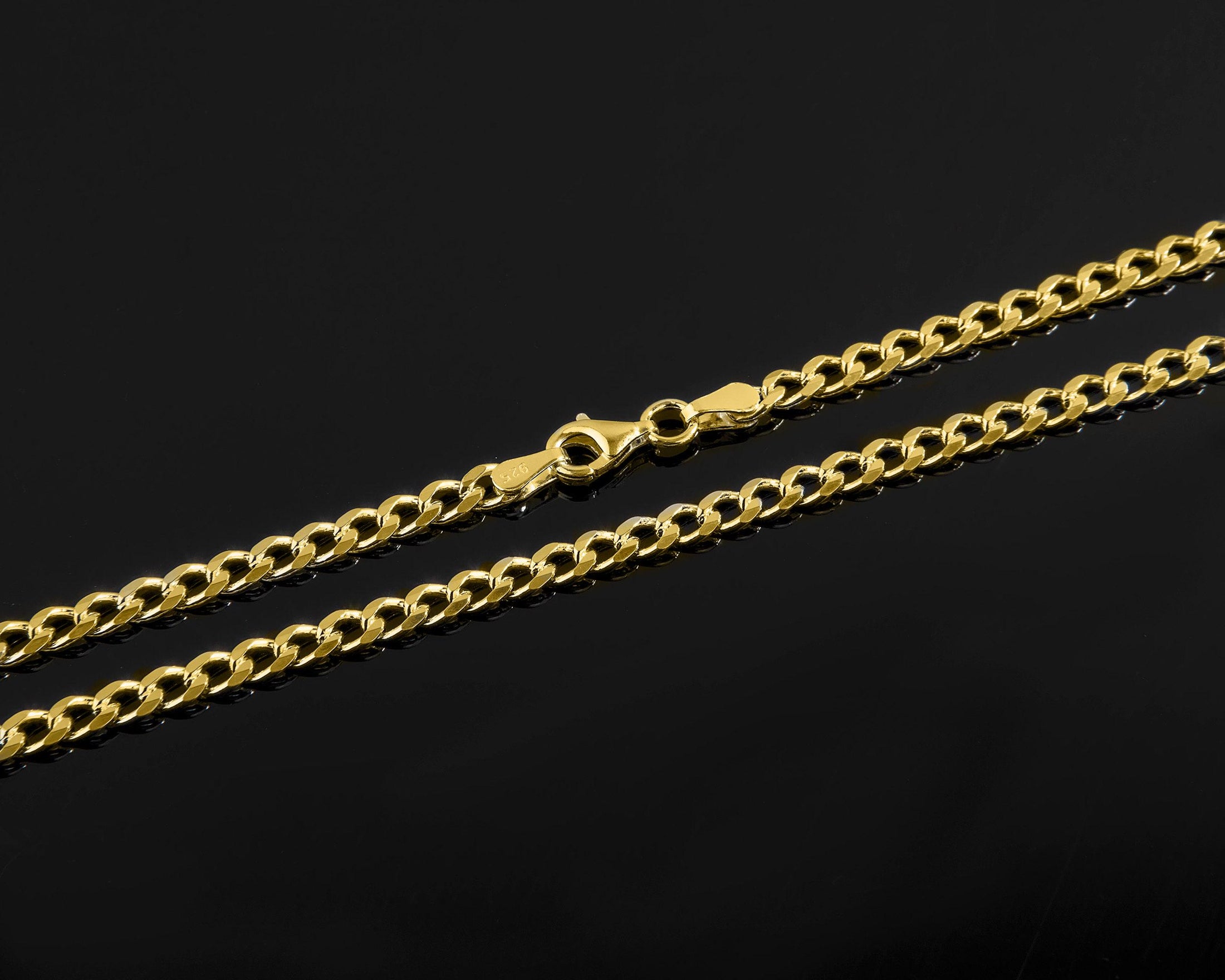 Yellow gold tone on 3.80mm Cuban chain, lightweight and elegant.