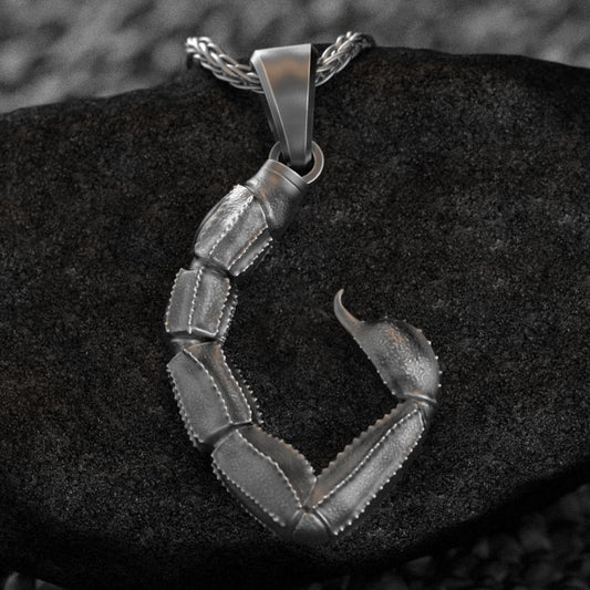 925 sterling silver Scorpion Tail pendant, coiled and sharp.