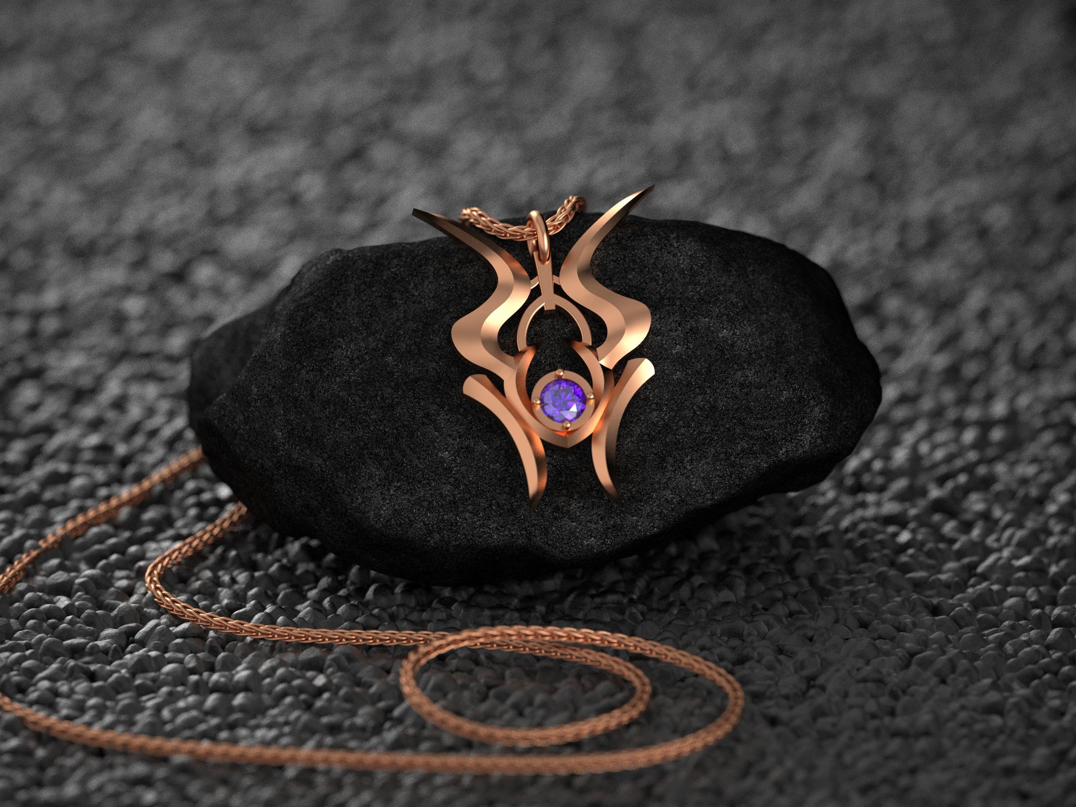 Shadow-themed amethyst pendant, in solid sterling silver.