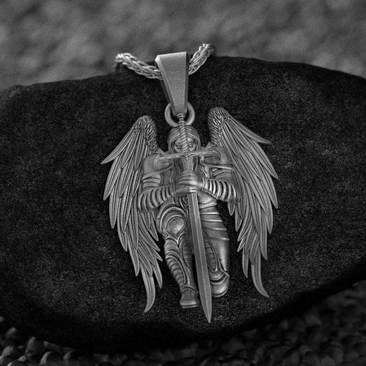 925 sterling silver Archangel Protection pendant, detailed and bold.