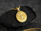 Gold-plated Sanctus Benedict medal, elegant religious jewelry.