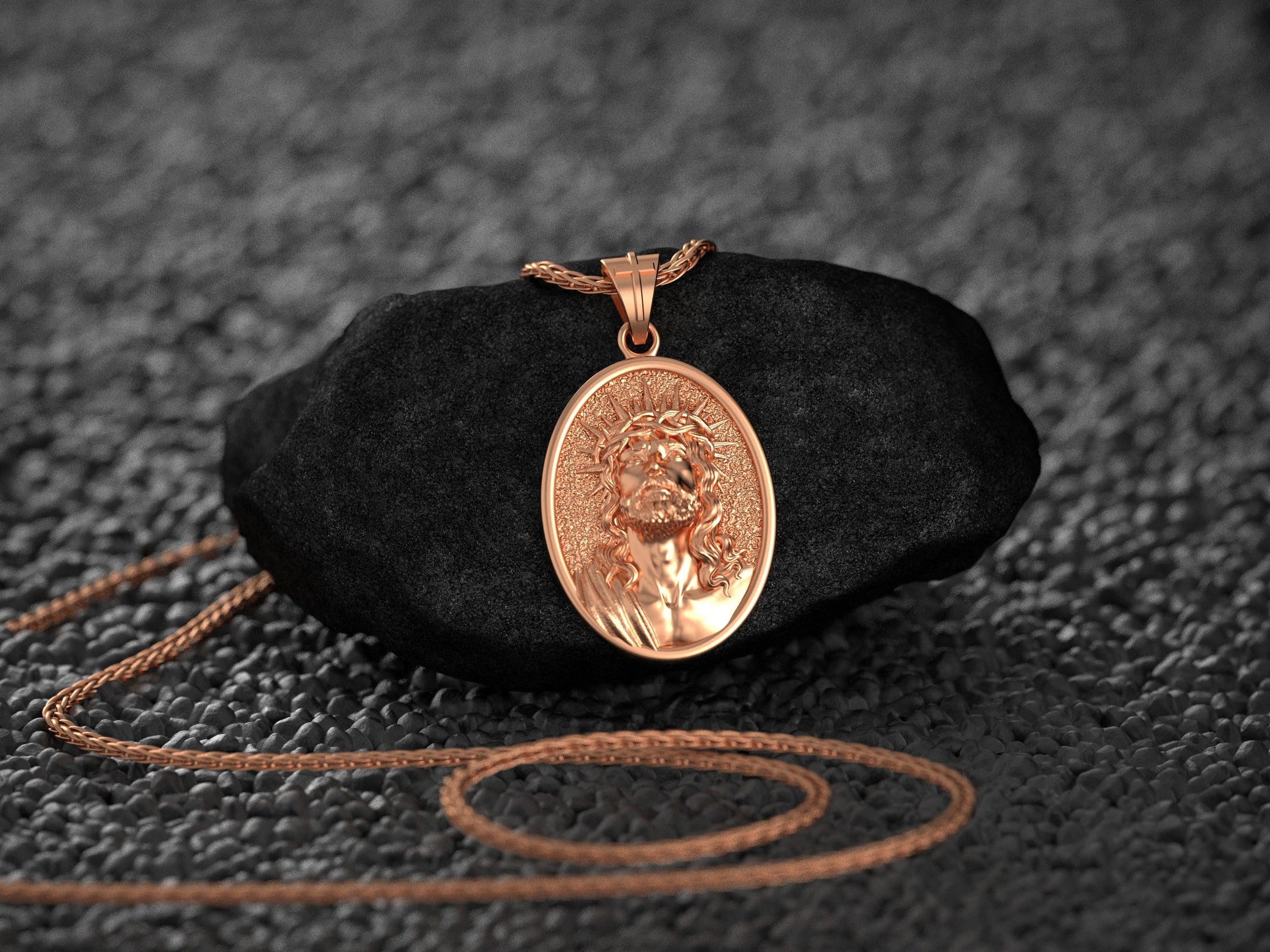 Rose gold plated Jesus Christ religious medal necklace for men women