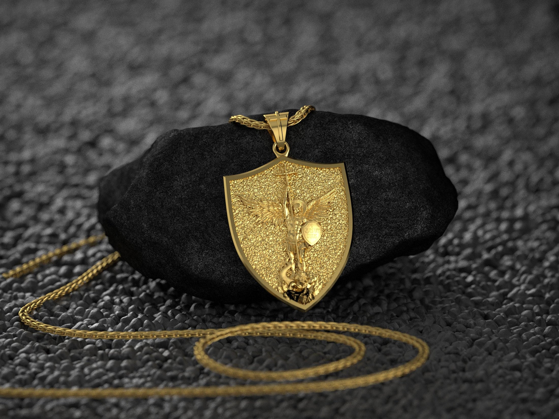 Gold plated Saint Michael shield medal pendant necklace for men and women