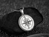 Rhodium plated personalized compass pendant necklace with chain