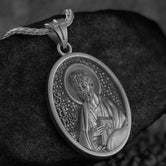 Oxidized Saint James necklace in bold relief on shield pendant, religious men&#39;s gift,