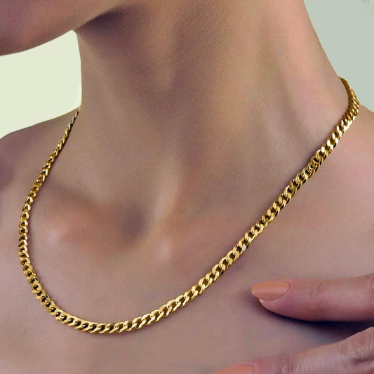14K Gold Bevelled Gourmet Chain – 2.2mm, 3.8mm, 4.0mm, 4.75mm – Curb Link Chain for Men & Women – Solid Gold Necklace 18"-24"