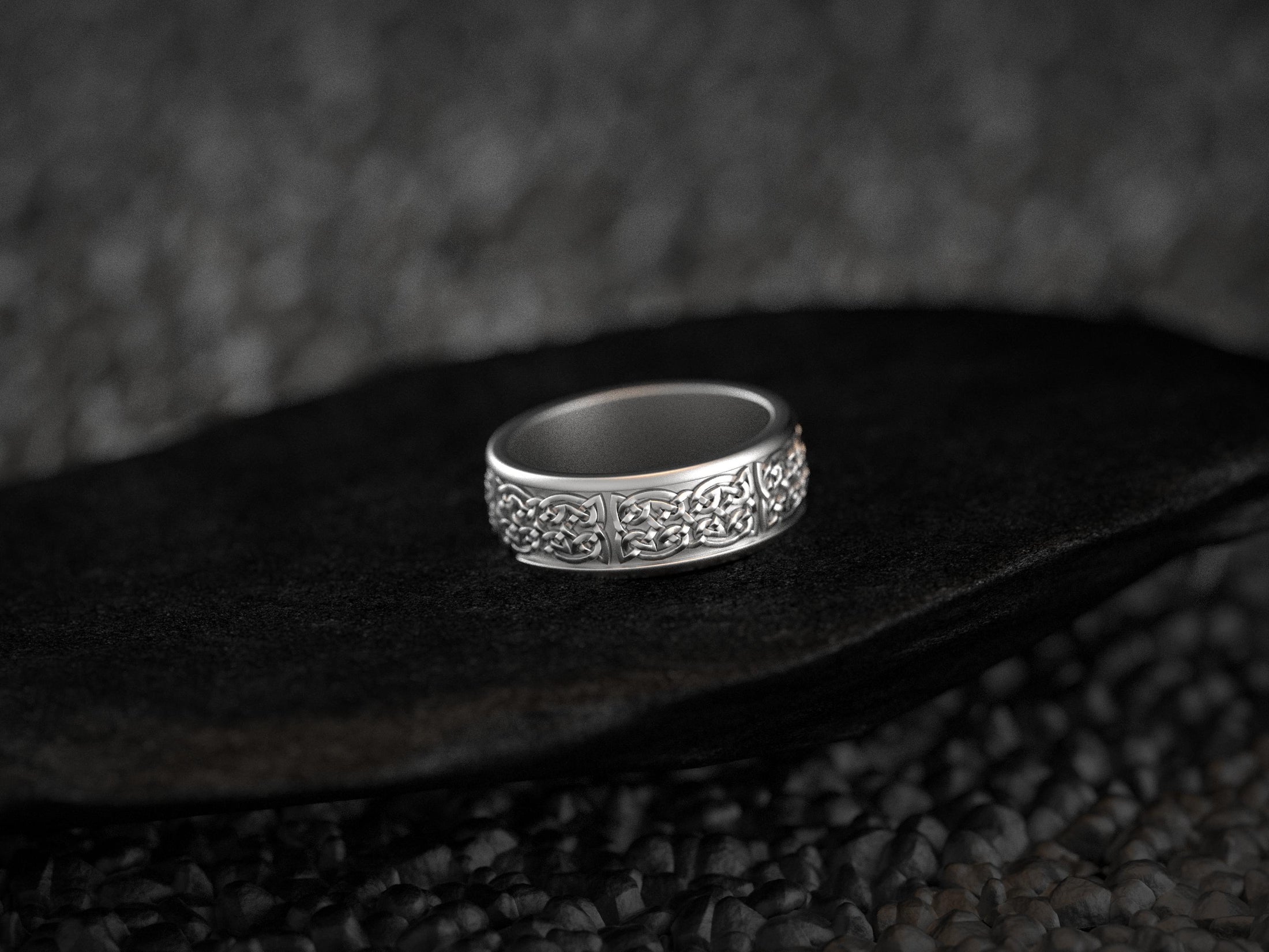 Rhodium plated braided Norse wedding rings,