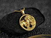 Gold plated love couple pendant lion theme,