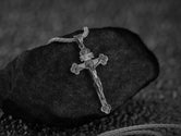 Silver crucifix necklace with Jesus figure and INRI,