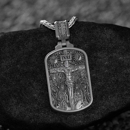 925 sterling silver Jesus INRI cross pendant, finely detailed.