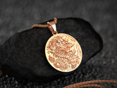 Rose gold dragon necklace, warm and detailed Asian charm.