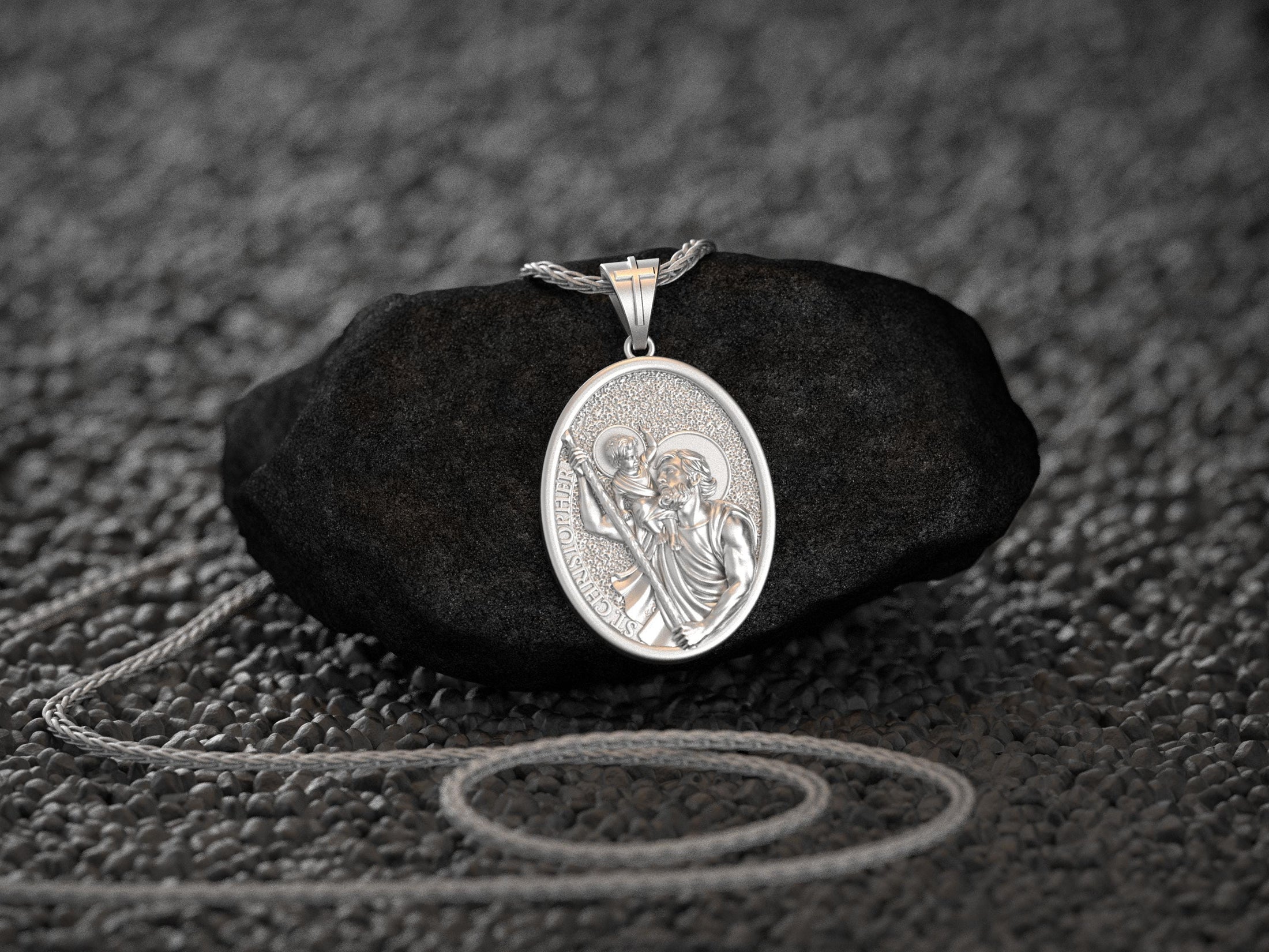 925 sterling silver St. Christopher pendant, detailed and polished.