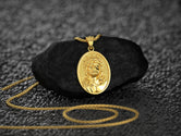 Gold plated Jesus Christ medal pendant necklace with fine detailing