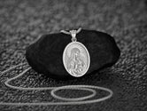 Rhodium plated Virgin Mary and Child religious pendant necklace