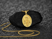 Gold plated Madonna and Child medal pendant necklace for men and women