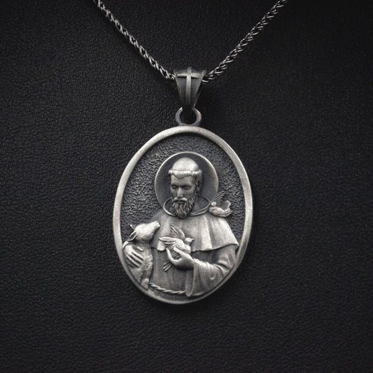 925 Sterling Silver St. Francis of Assisi Pendant – Patron Saint of Animals Medal, Faith Necklace, Religious Gift for Him or Her