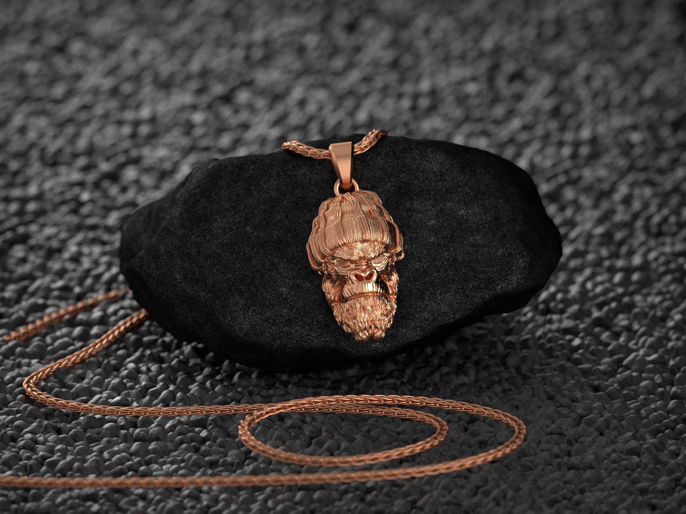 Rose gold plated beanie gorilla head sterling silver pendant