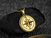 Gold plated custom compass rose pendant necklace for men and women