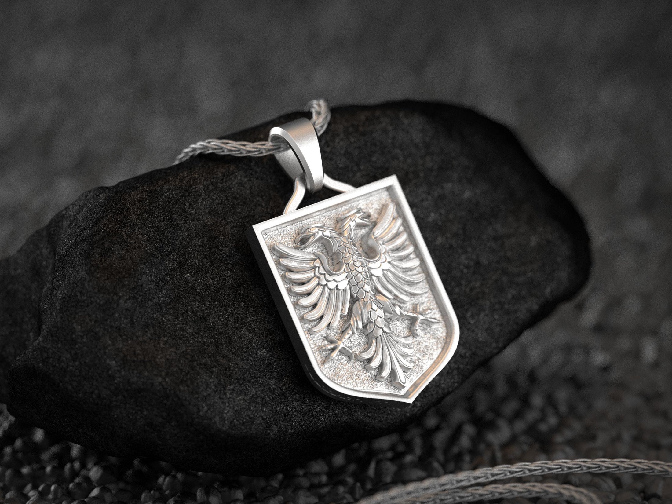 Polished Shqiponja eagle necklace with Balkan crest style,