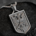 Load image into Gallery viewer, Oxidized silver Albanian eagle pendant with detailed double-headed design,

