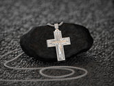 Rhodium plated Christian cross necklace with Jesus figure,