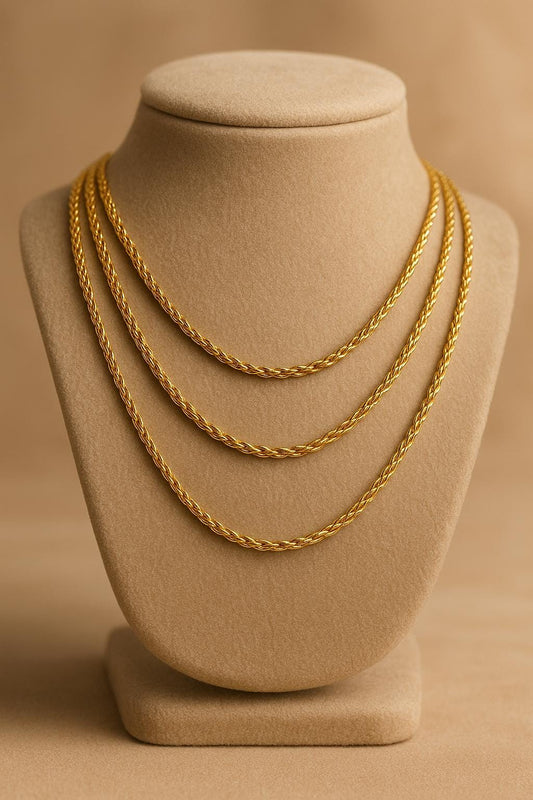14K Gold Spiga Chain Necklace – Solid Gold Wheat Chain for Men & Women