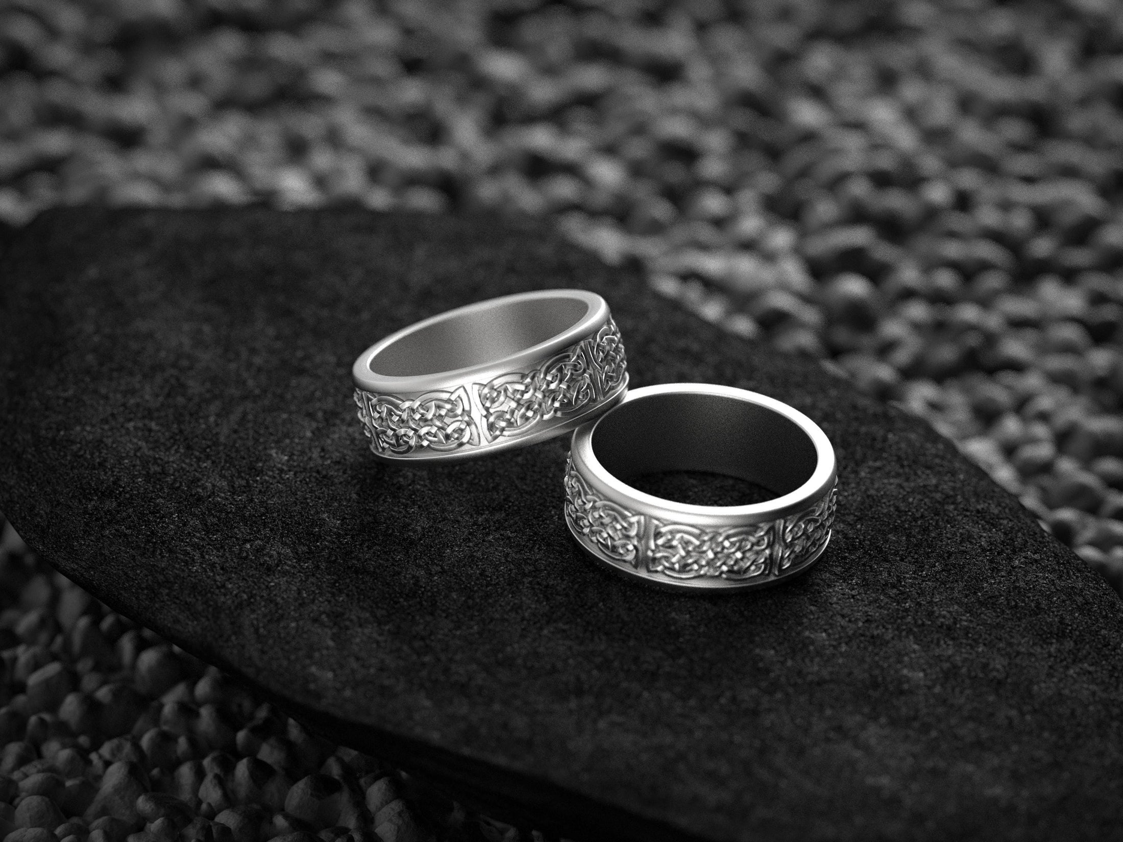 Rhodium plated braided Norse wedding rings,
