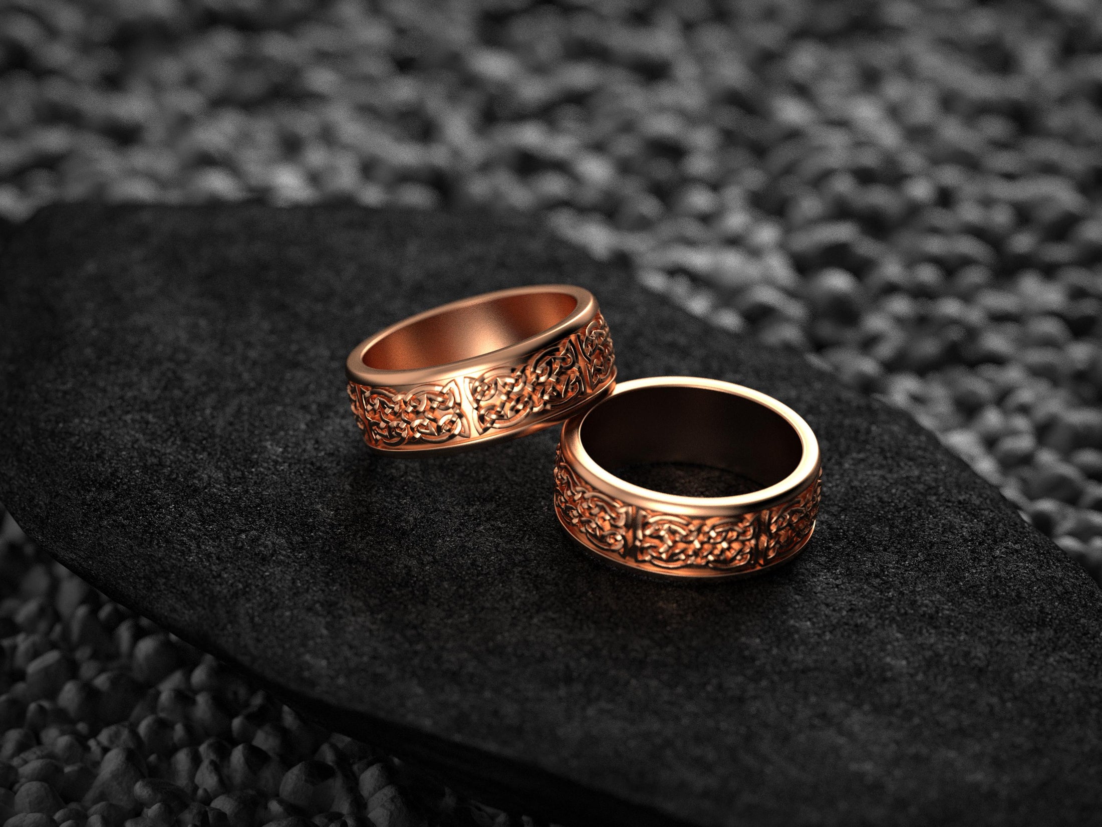 Celtic Knot Wedding Bands – Unisex Personalized Norse Ring in Solid Silver, Gold, Rose – Viking Style Braided Band for Couples
