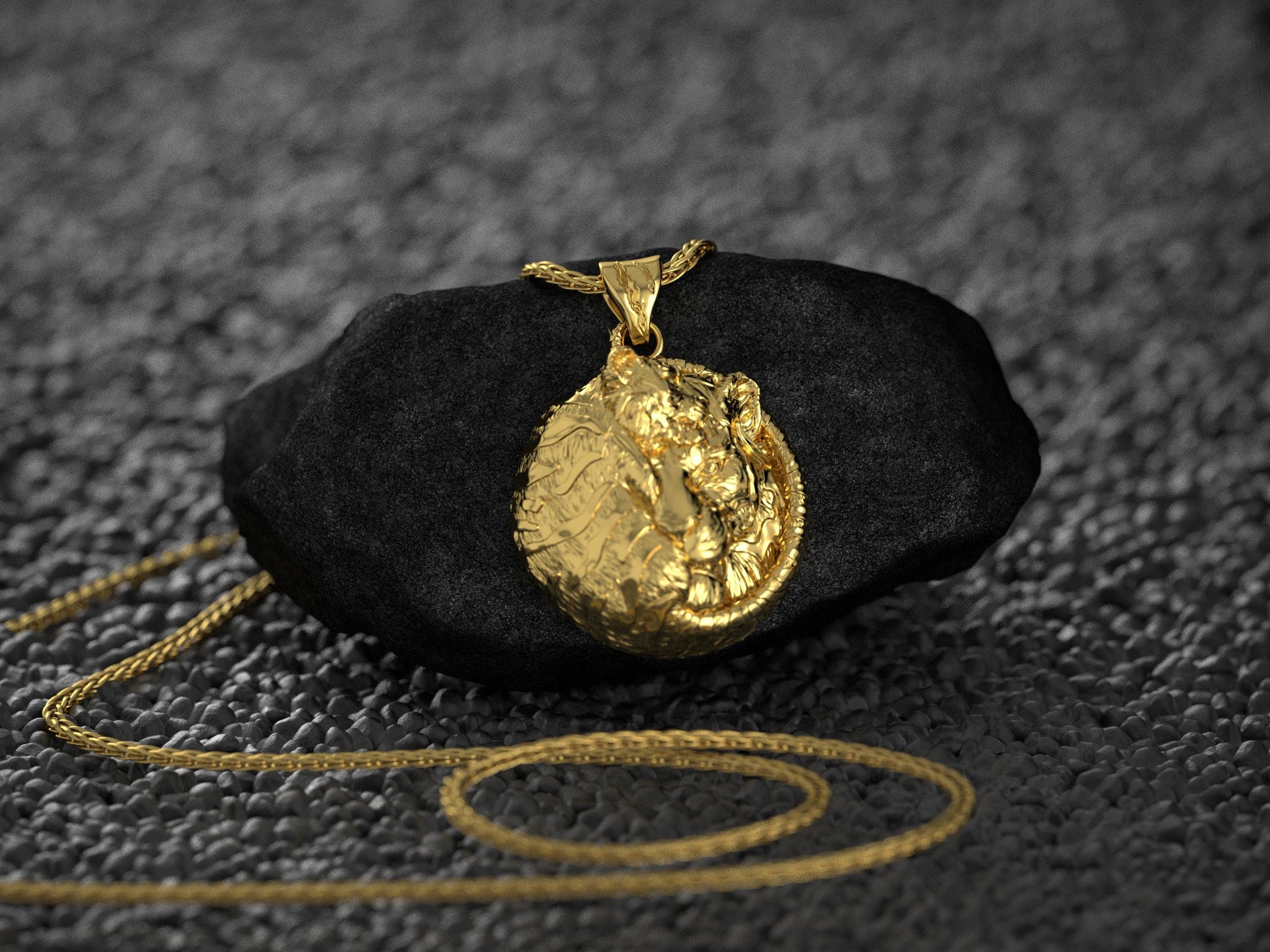 Gold plated wild tiger sleeping charm necklace,