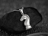 Rhodium plated knight chess piece pendant,