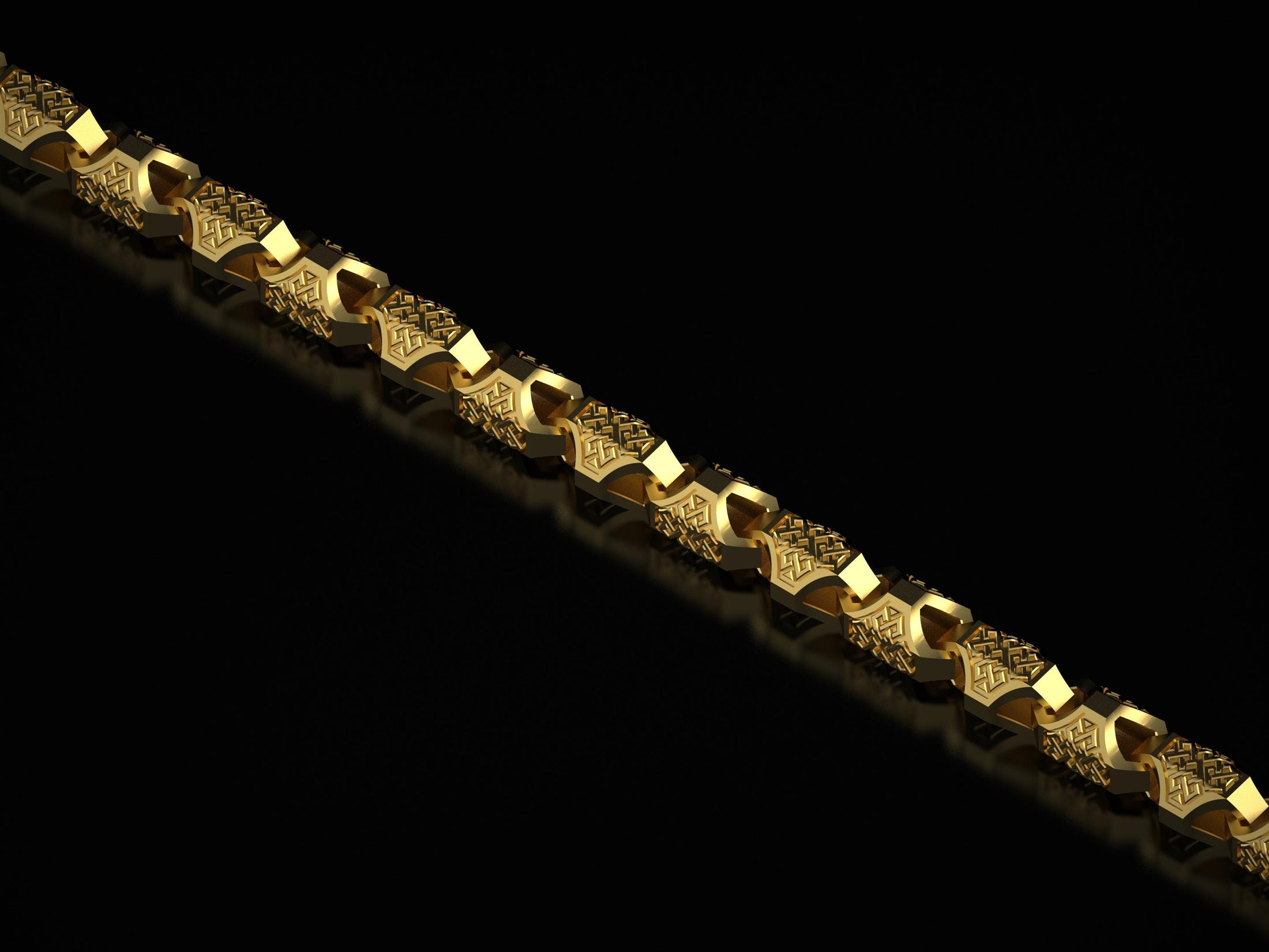 Gold-plated Celtic warrior chain on black background