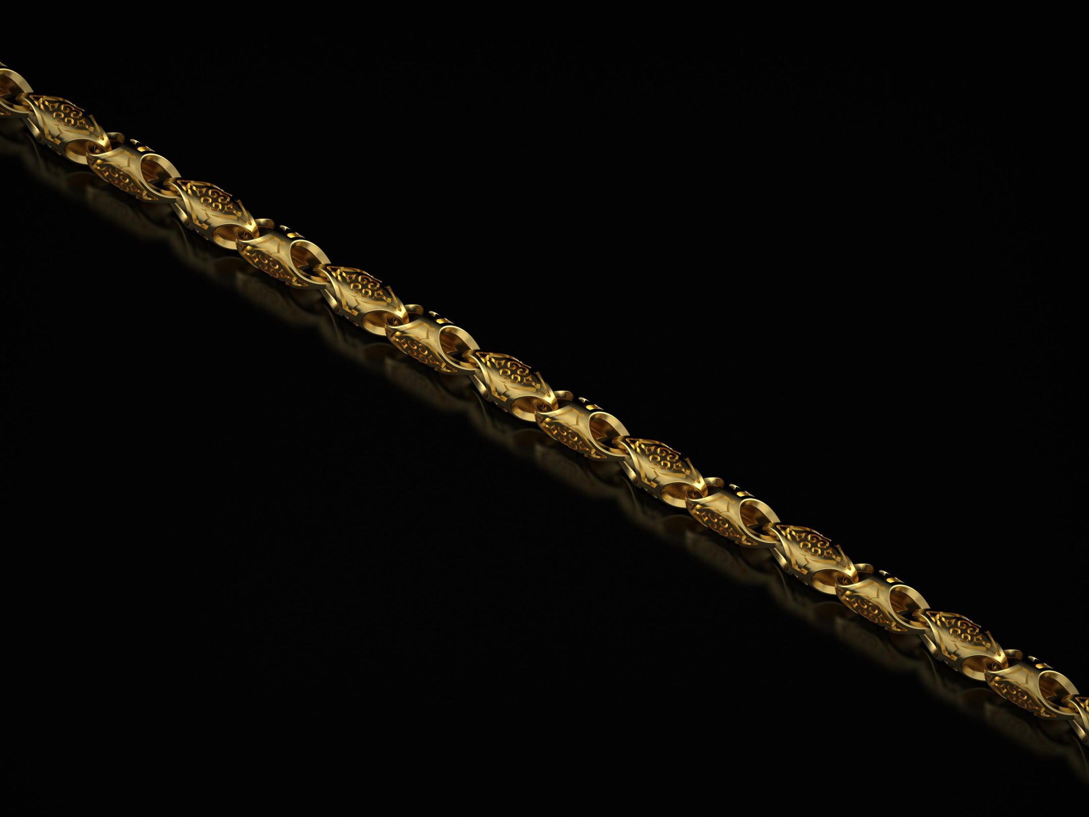 Gold-plated scroll chain showing refined baroque style