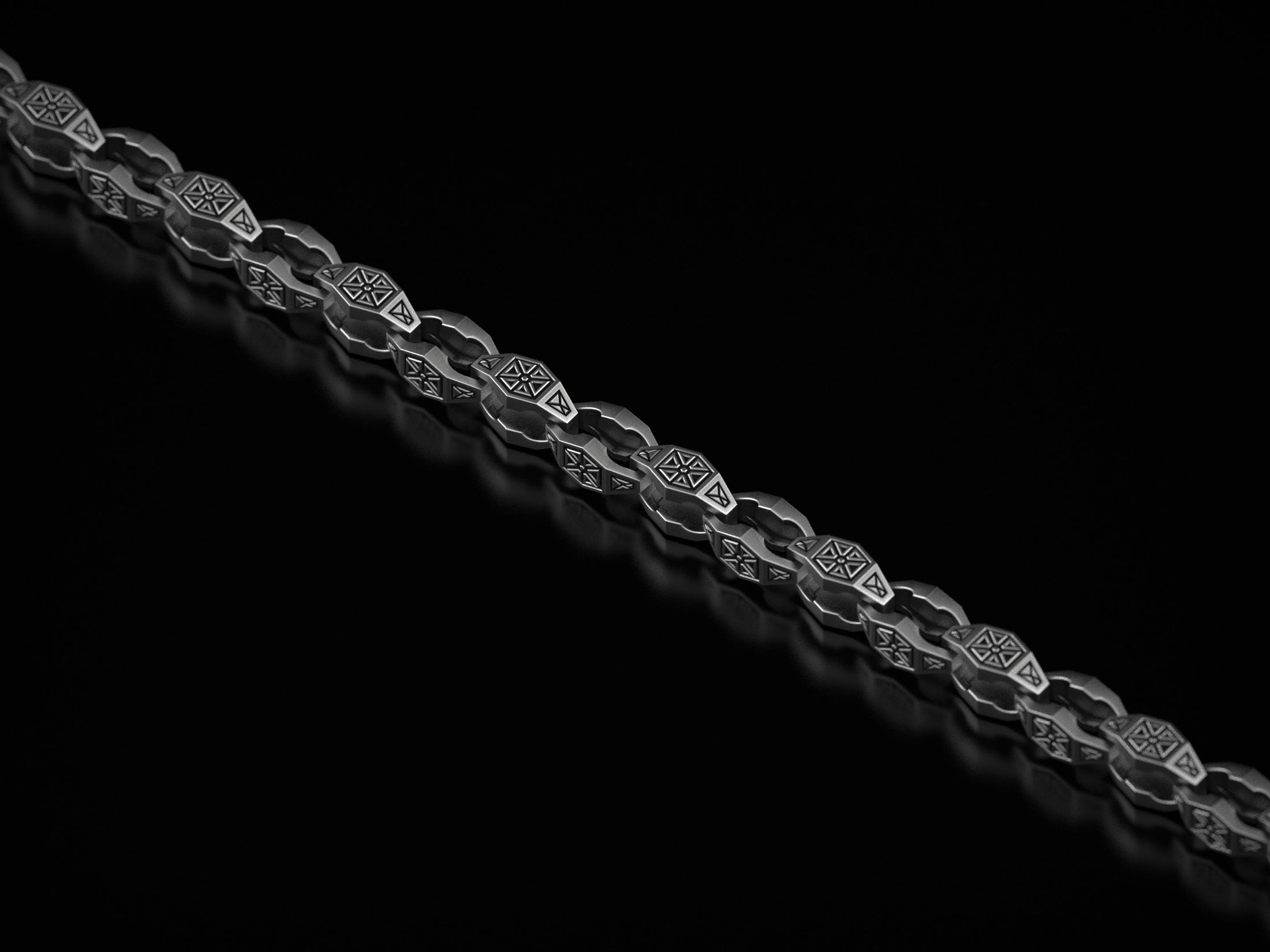 Full octagon tribal link necklace in sterling silver,
