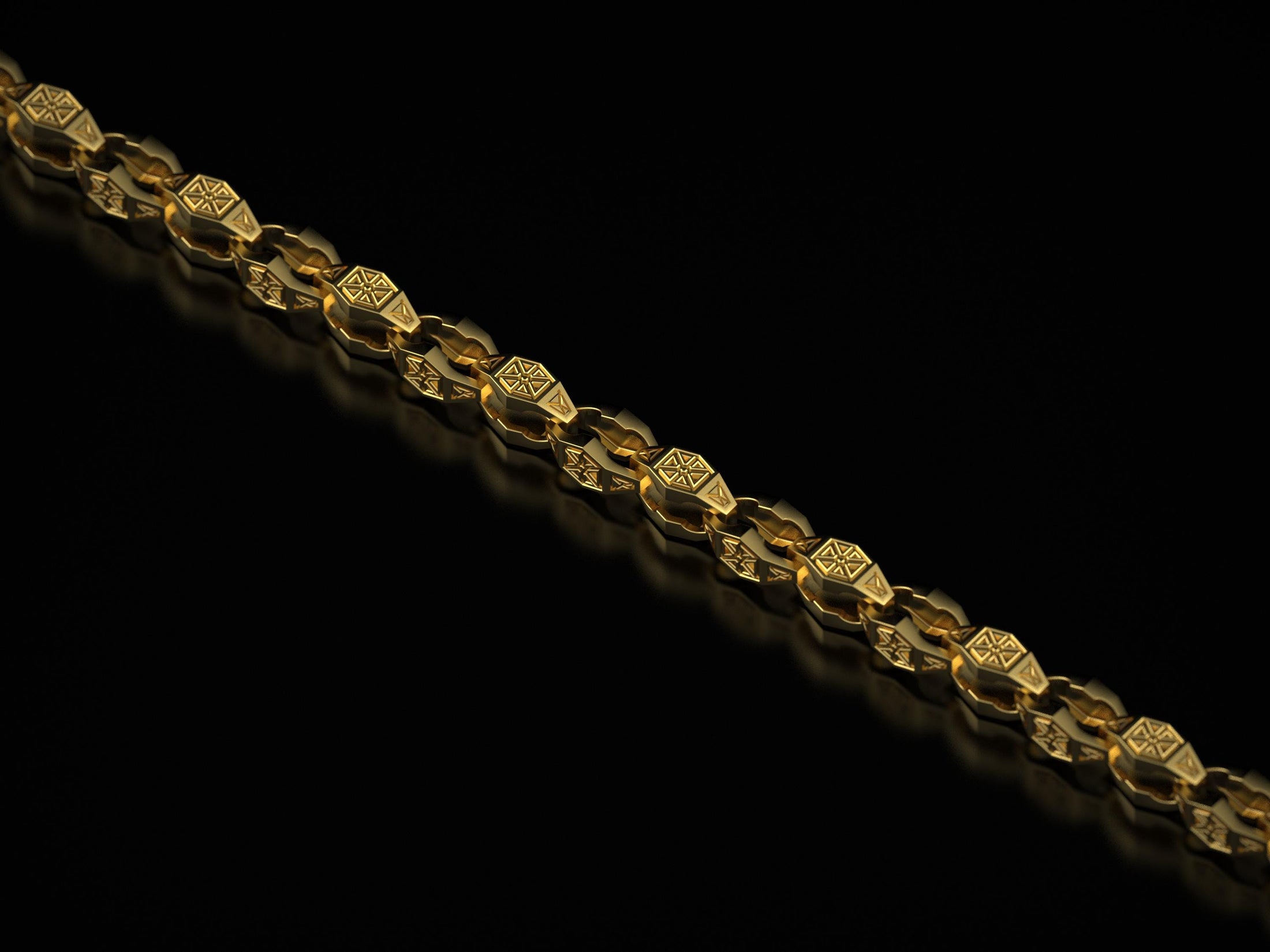 Gold plated engraved silver tribal chain for men,