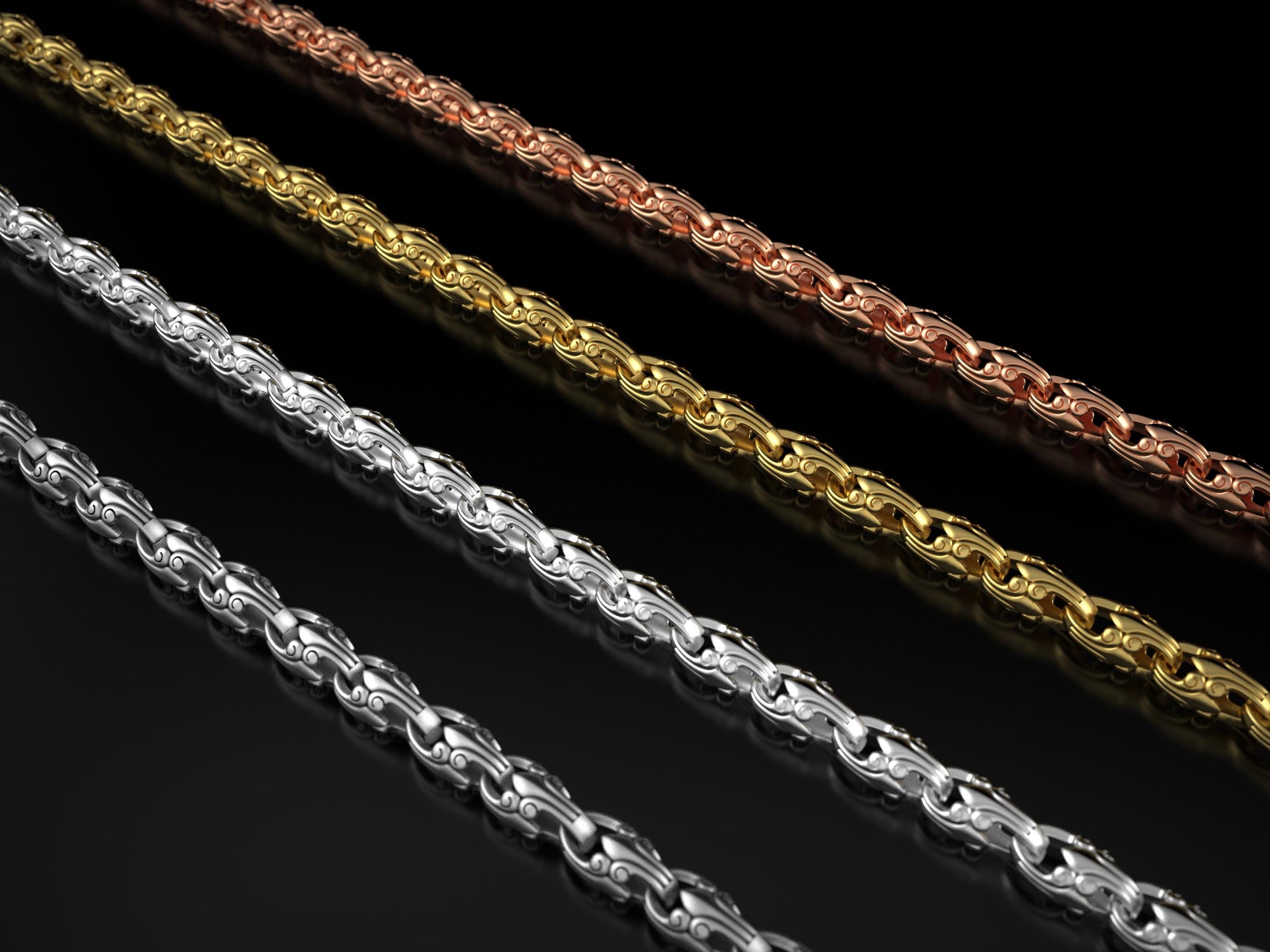 Heavy artisan sterling silver chain with tribal geometric style,