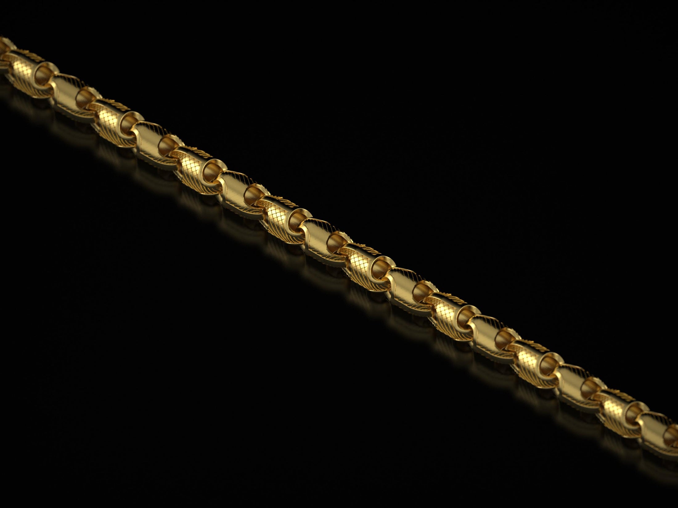 Gold plated engraved link chain with fish scale detail,