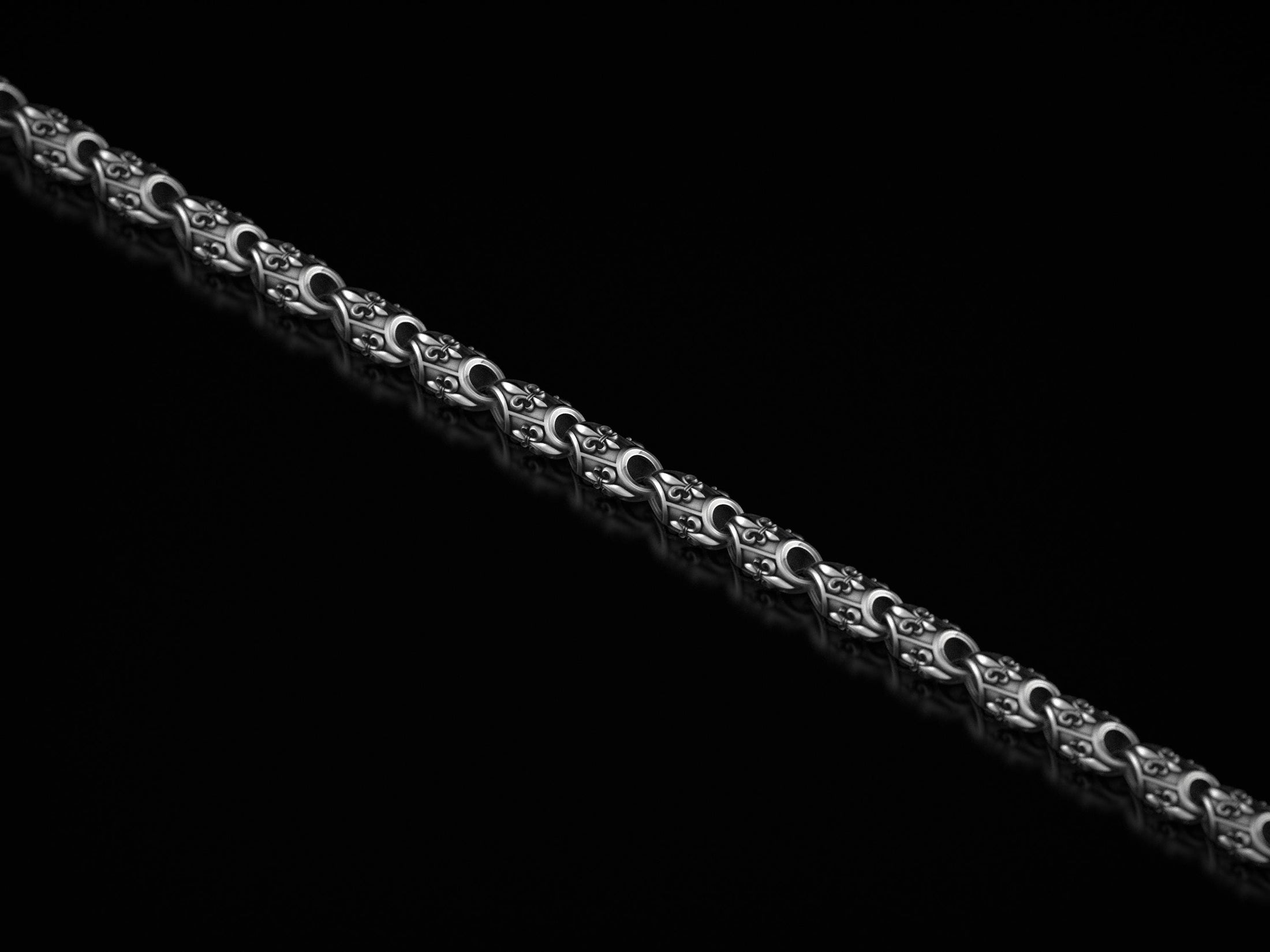 Full length view of oxidized silver chain necklace
