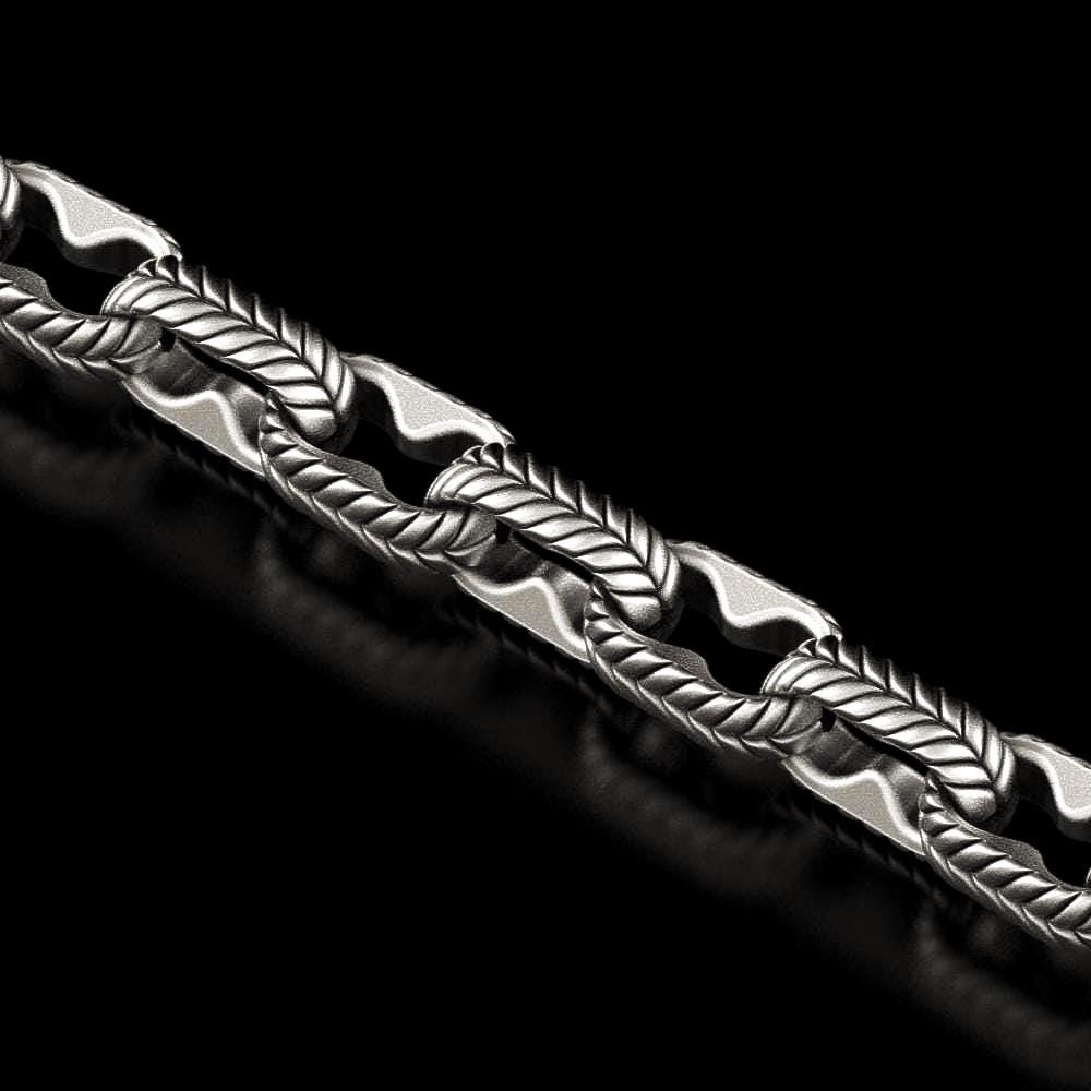 Close-up of twisted rope-style sterling silver chain