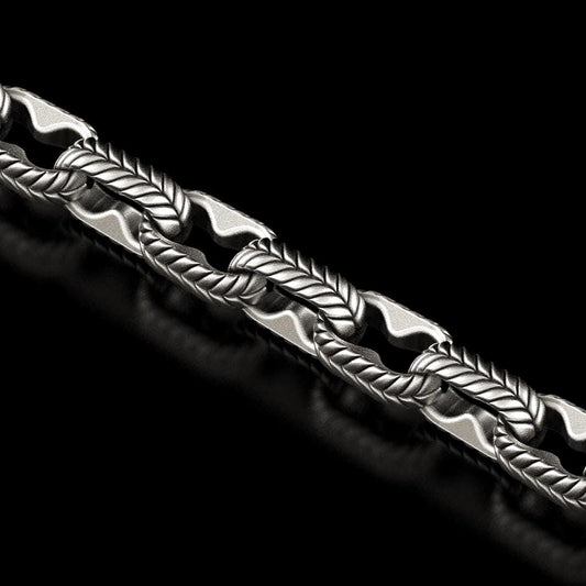 Close-up of twisted rope-style sterling silver chain