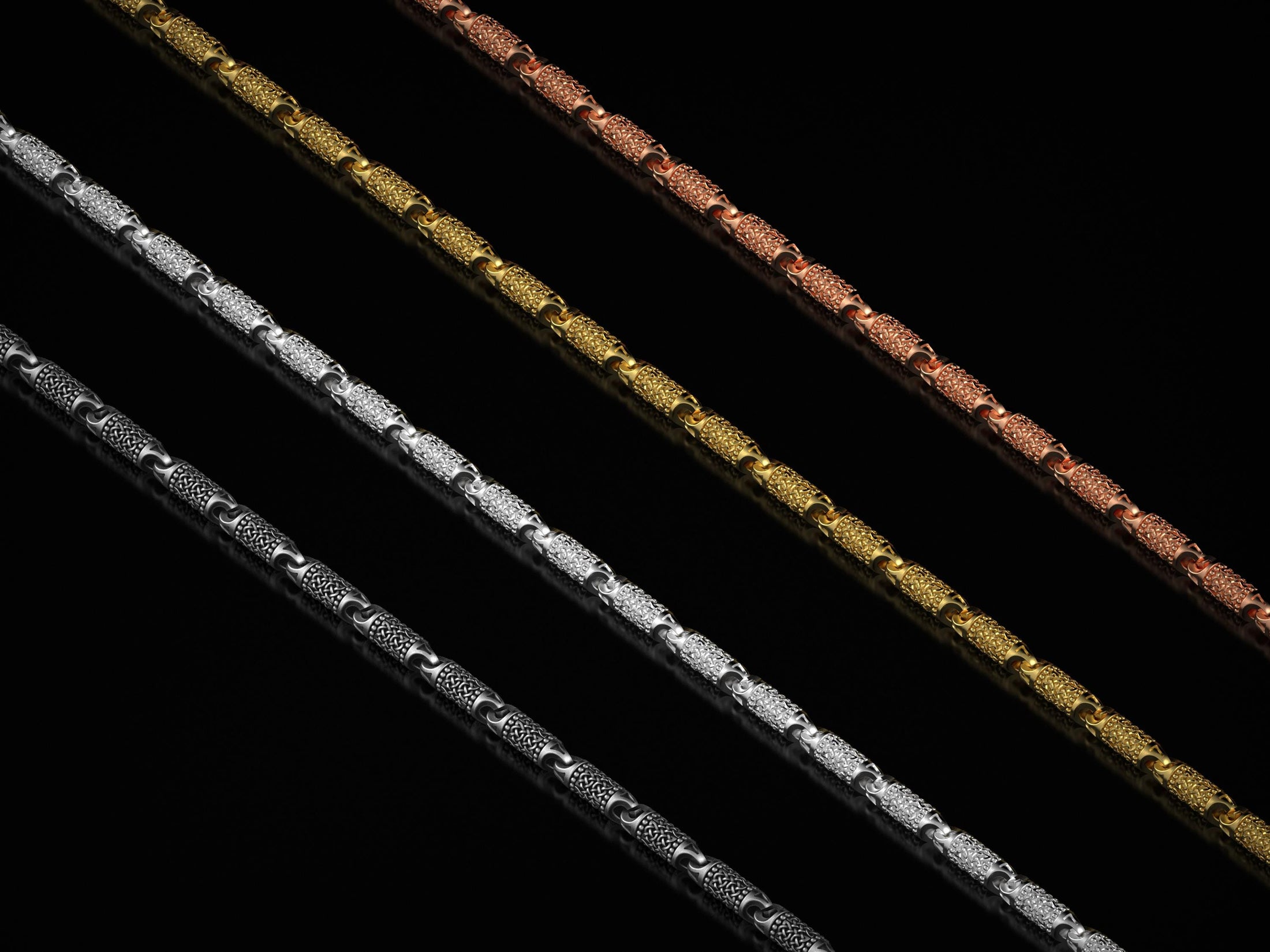 All finishes of Celtic knot necklace in one frame
