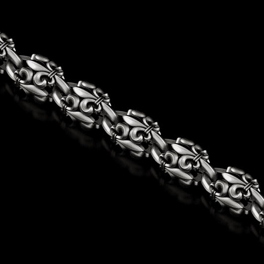 Fleur-de-Lis Chain Necklace – Sterling Silver Gothic Baroque Chain – Medieval Cross Link Jewelry for Men & Women