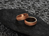 Silver band ring with textured pattern,