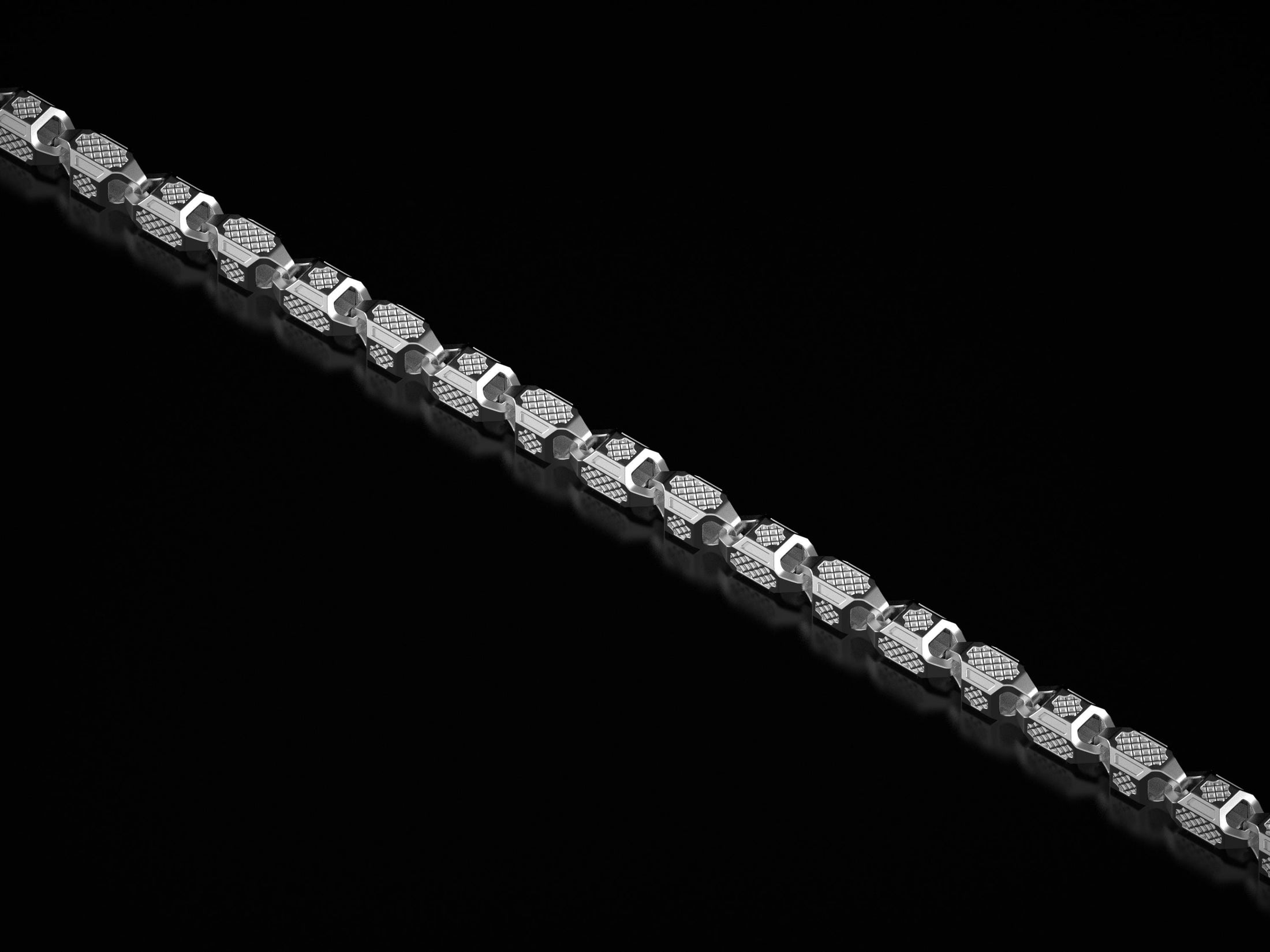 Modern silver chain with 3D surface texture
