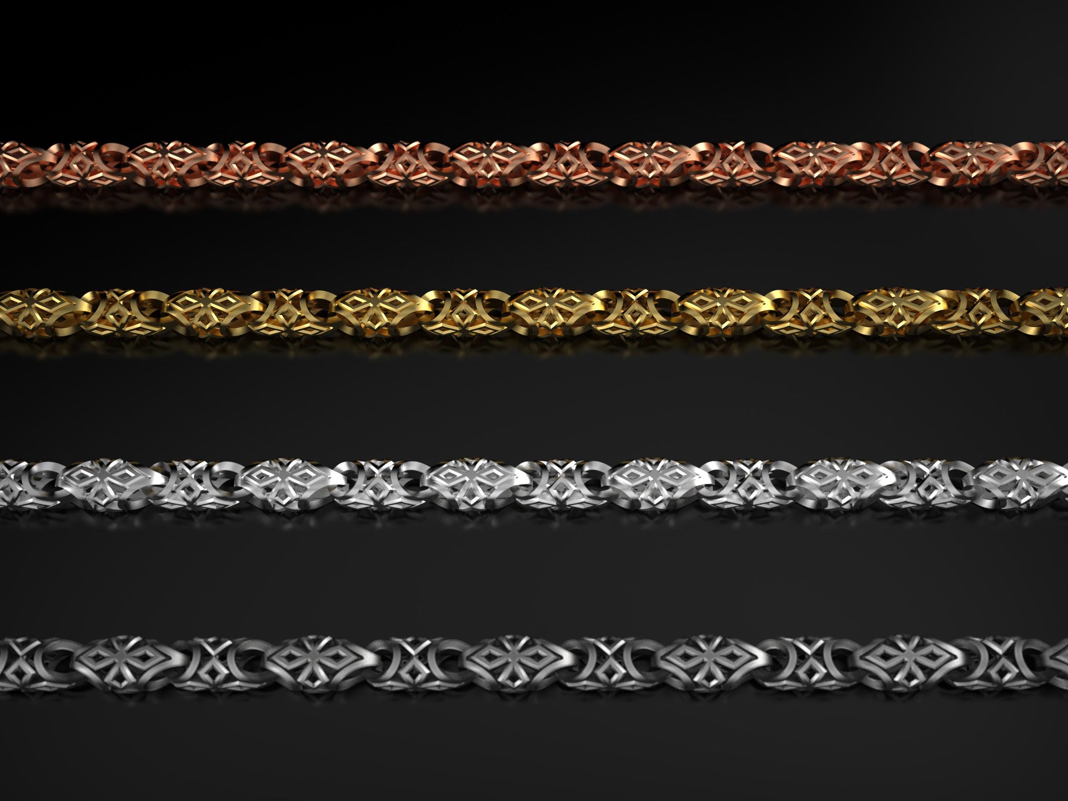 Angled view showing shine on all colors