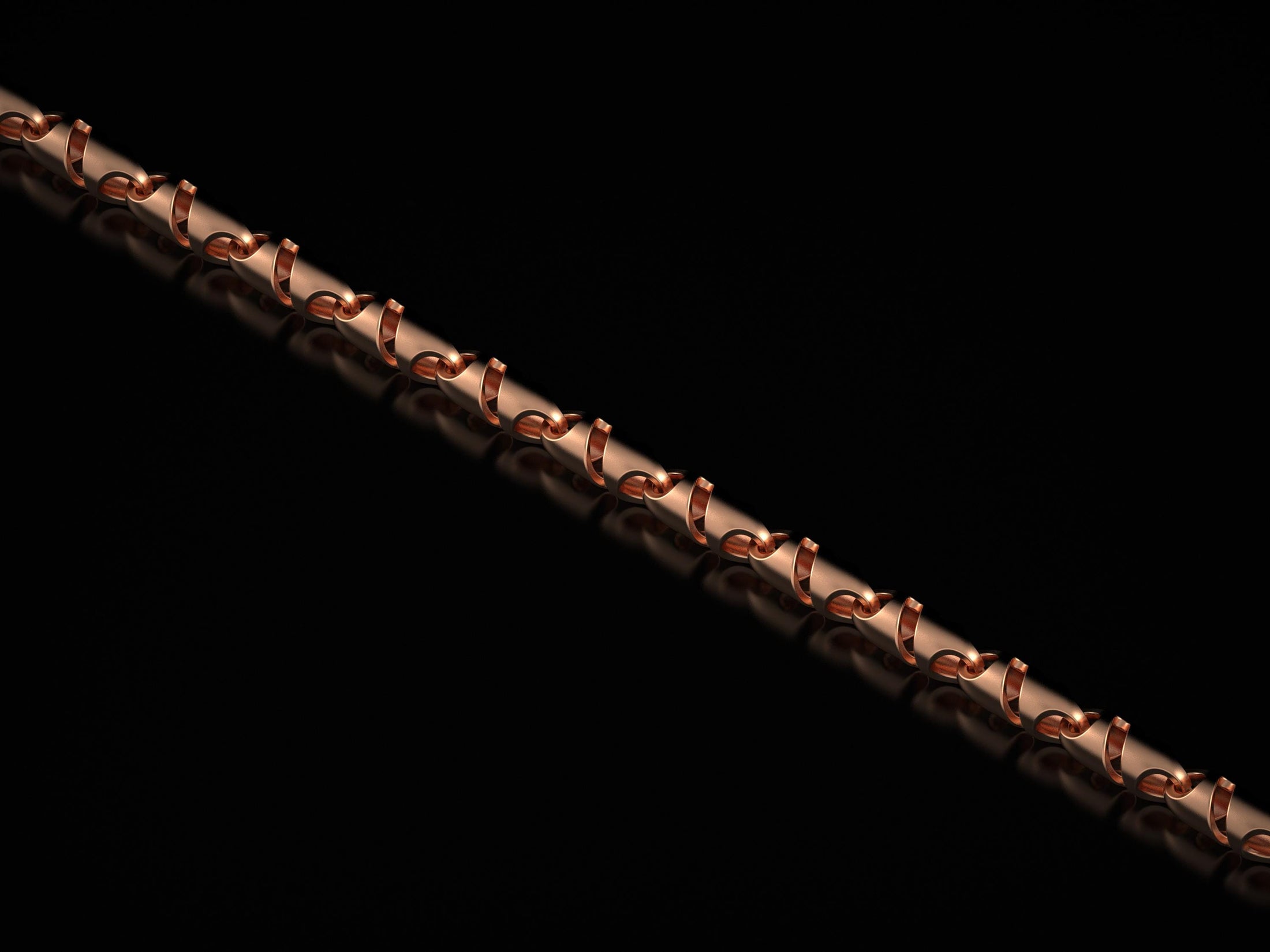 Rose gold thick chain on black background